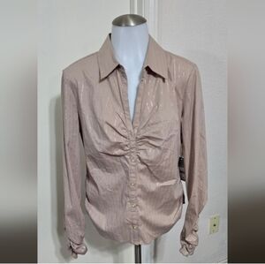 Metro Shimmering Beige Button Down Shirt